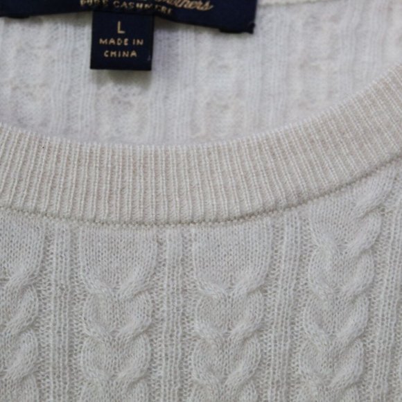 Brooks Brothers Cashmere Cable Knit Sweater Cream Long Sleeve Size Large H13210 - Picture 6 of 12